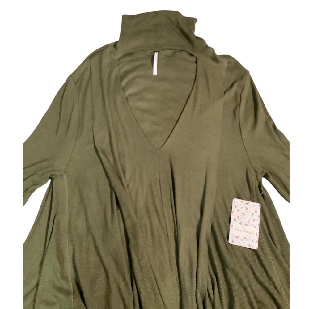Free people army green long sleeve shirt with open chest - Picture 2 of 7